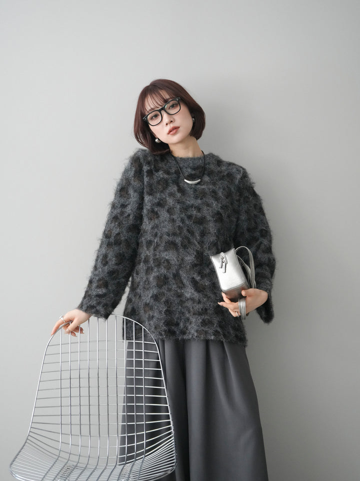 [SET]レオパードシャギーニットプルオーバー+テープベルトタックバギーパンツ(2set)