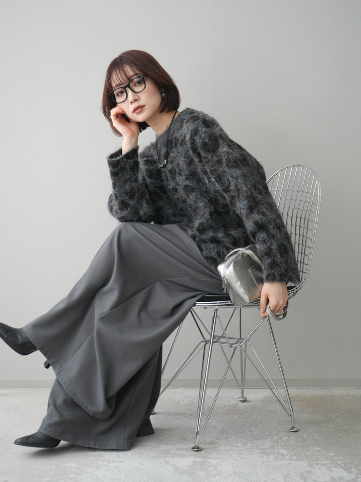 [SET]レオパードシャギーニットプルオーバー+テープベルトタックバギーパンツ(2set)