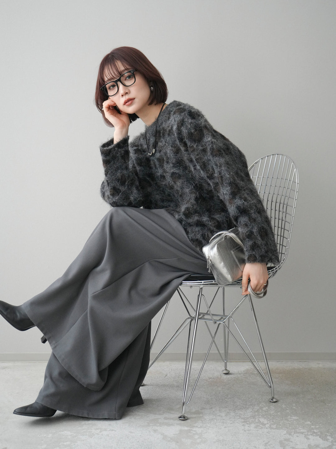 [SET]レオパードシャギーニットプルオーバー+選べるアクセセット(2set)