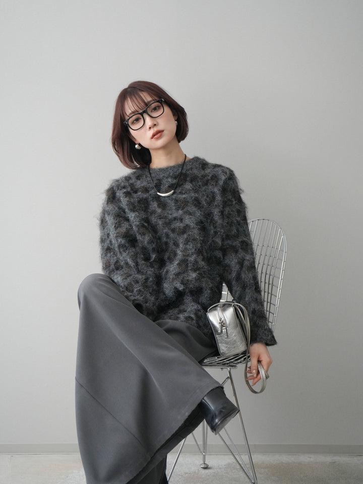 [SET]レオパードシャギーニットプルオーバー+テープベルトタックバギーパンツ(2set)