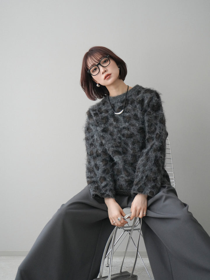 [SET]レオパードシャギーニットプルオーバー+テープベルトタックバギーパンツ(2set)