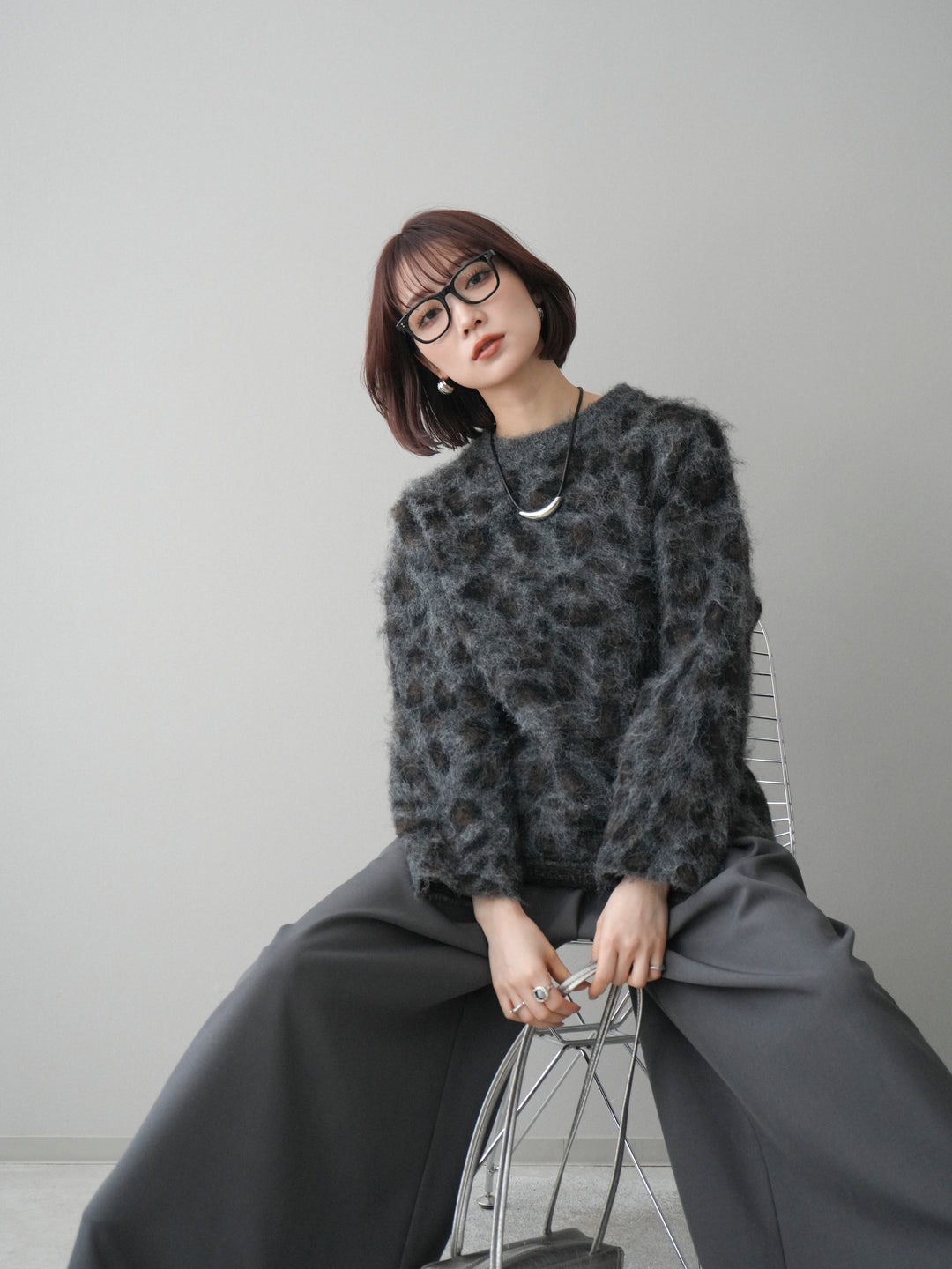 [SET]レオパードシャギーニットプルオーバー+選べるアクセセット(2set)