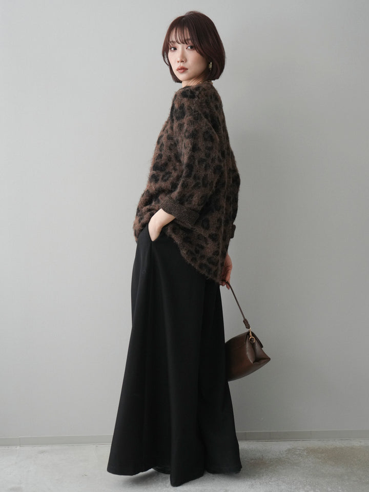 [SET]レオパードシャギーニットプルオーバー+テープベルトタックバギーパンツ(2set)