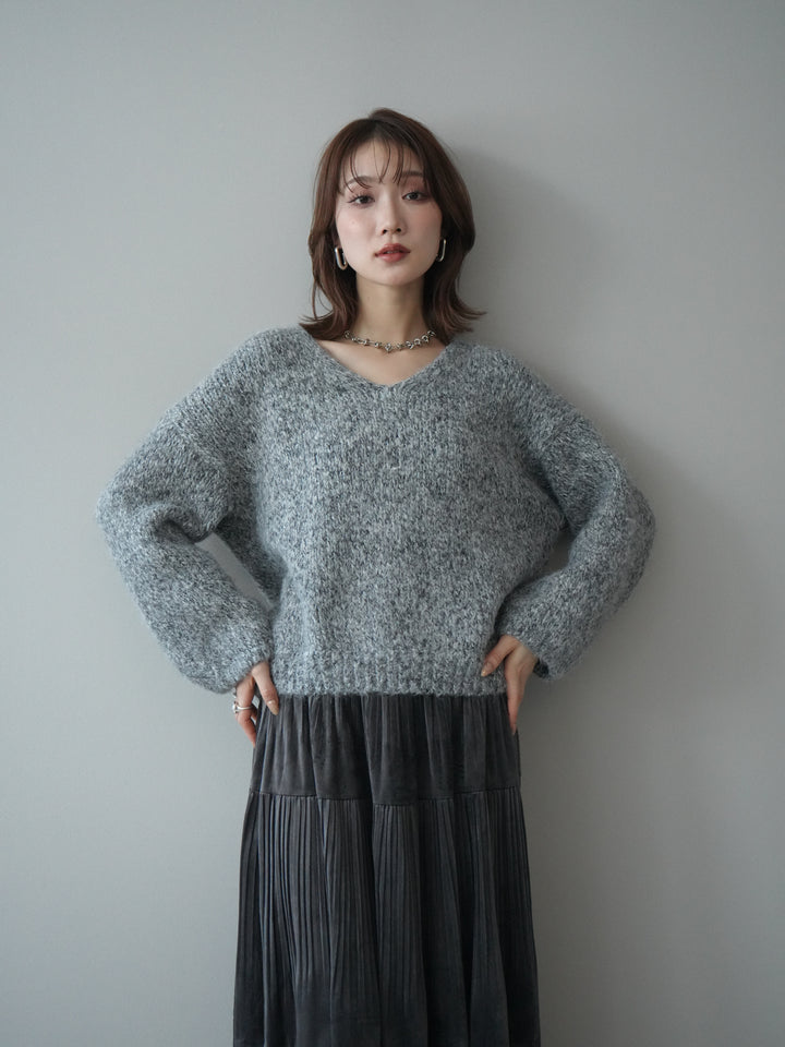 [予約]Vネックミックスヤーンニットプルオーバー/gray