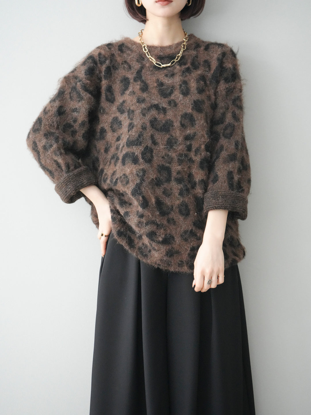[SET]レオパードシャギーニットプルオーバー+選べるアクセセット(2set)