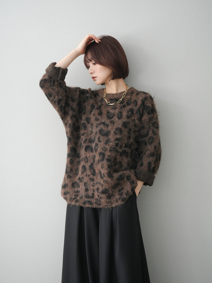 [SET]レオパードシャギーニットプルオーバー+選べるアクセセット(2set)