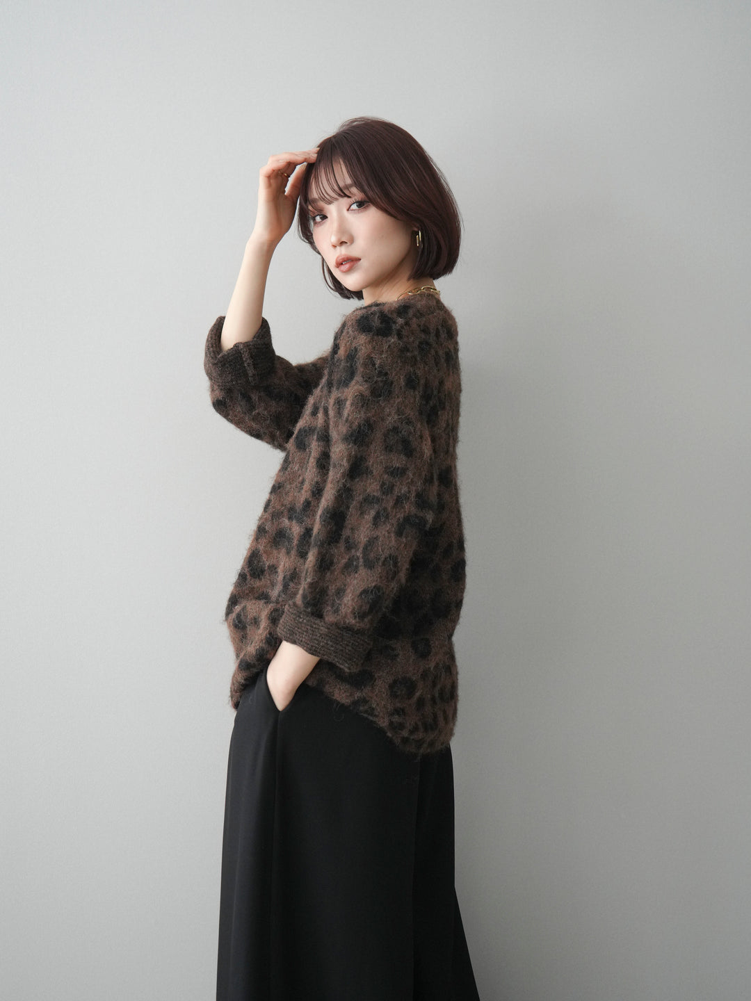[SET]レオパードシャギーニットプルオーバー+選べるアクセセット(2set)