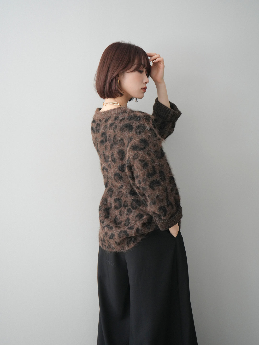 [SET]レオパードシャギーニットプルオーバー+選べるアクセセット(2set)