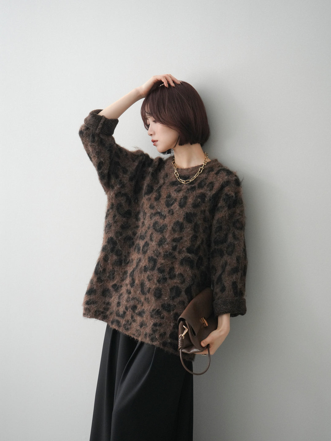 [SET]レオパードシャギーニットプルオーバー+選べるアクセセット(2set)