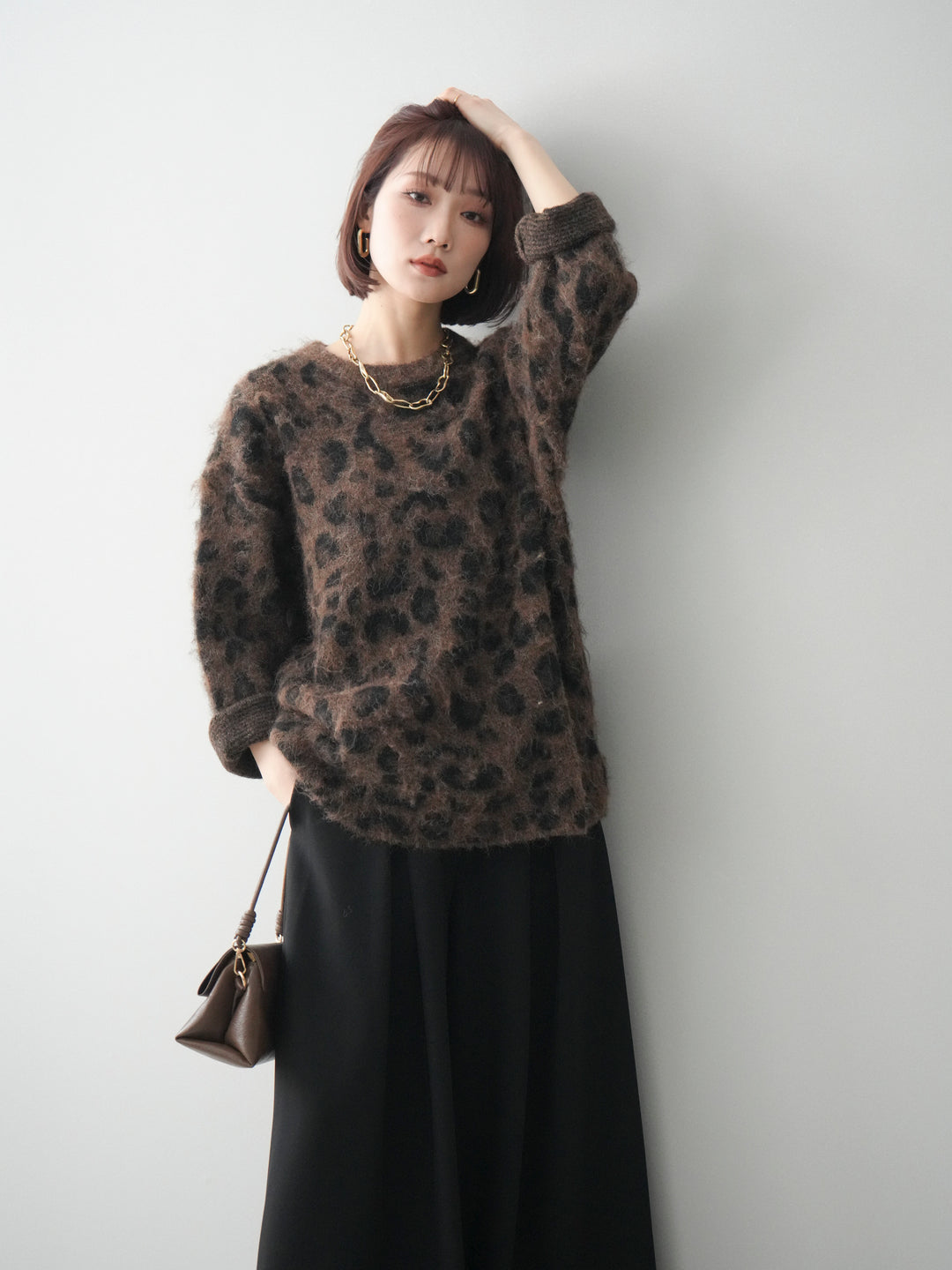 [SET]レオパードシャギーニットプルオーバー+選べるアクセセット(2set)