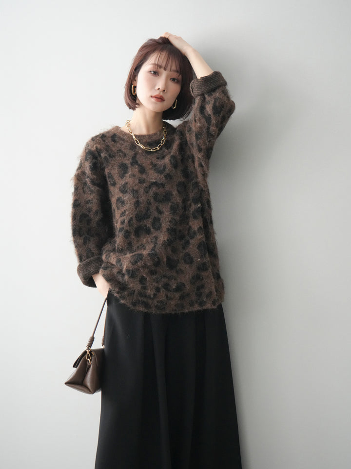 [SET]レオパードシャギーニットプルオーバー+選べるアクセセット(2set)