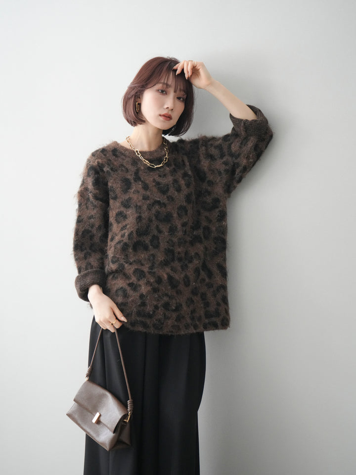[SET]レオパードシャギーニットプルオーバー+選べるアクセセット(2set)