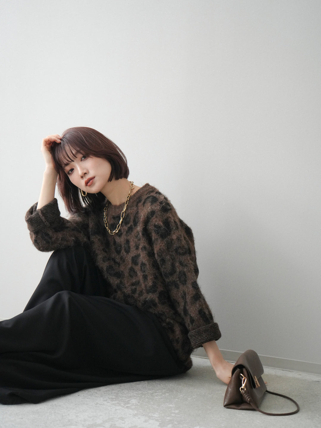 [SET]レオパードシャギーニットプルオーバー+選べるアクセセット(2set)