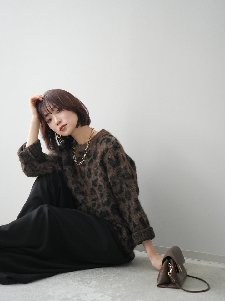 [SET]レオパードシャギーニットプルオーバー+選べるアクセセット(2set)
