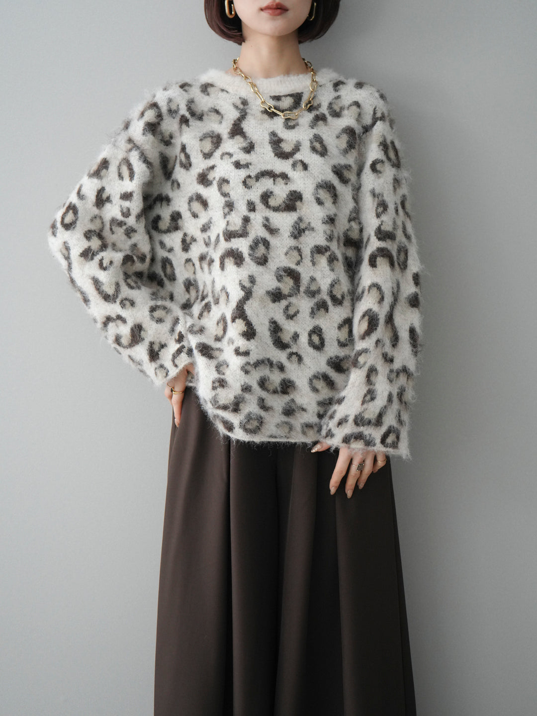 [SET]レオパードシャギーニットプルオーバー+選べるアクセセット(2set)