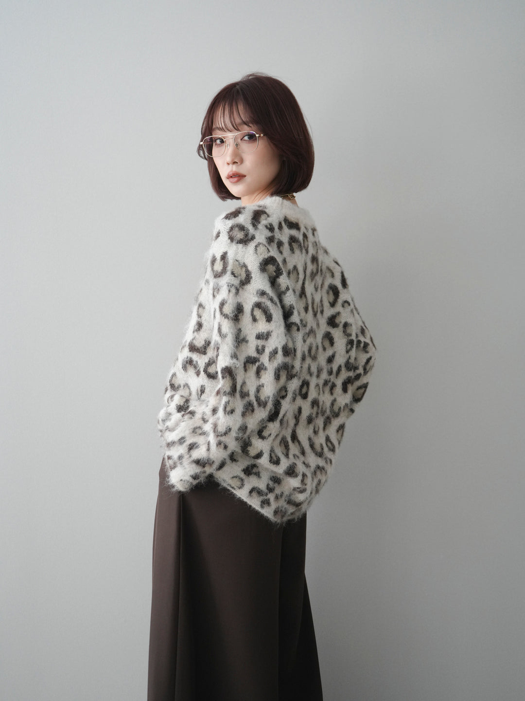 [SET]レオパードシャギーニットプルオーバー+テープベルトタックバギーパンツ(2set)