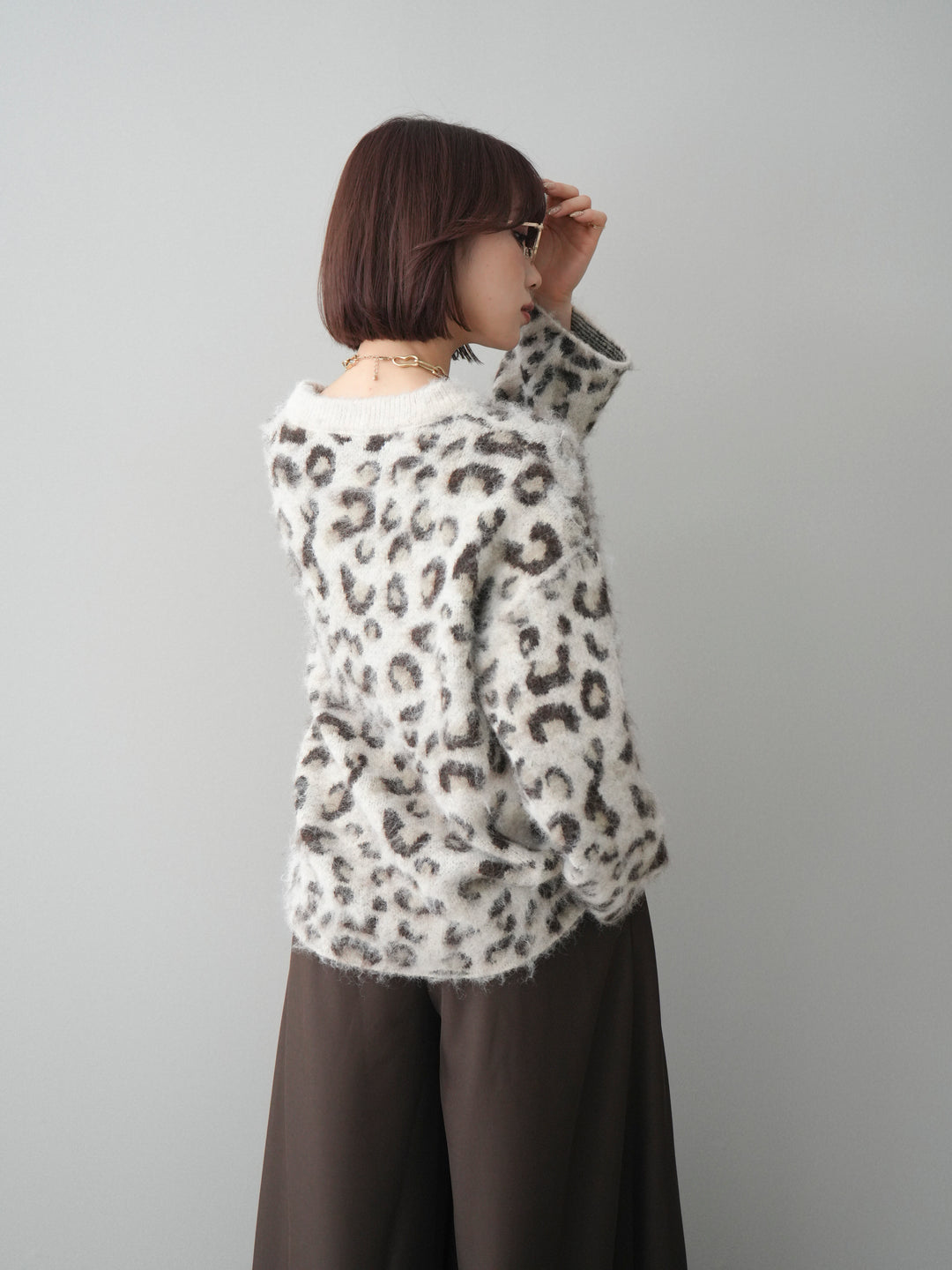 [SET]レオパードシャギーニットプルオーバー+選べるアクセセット(2set)