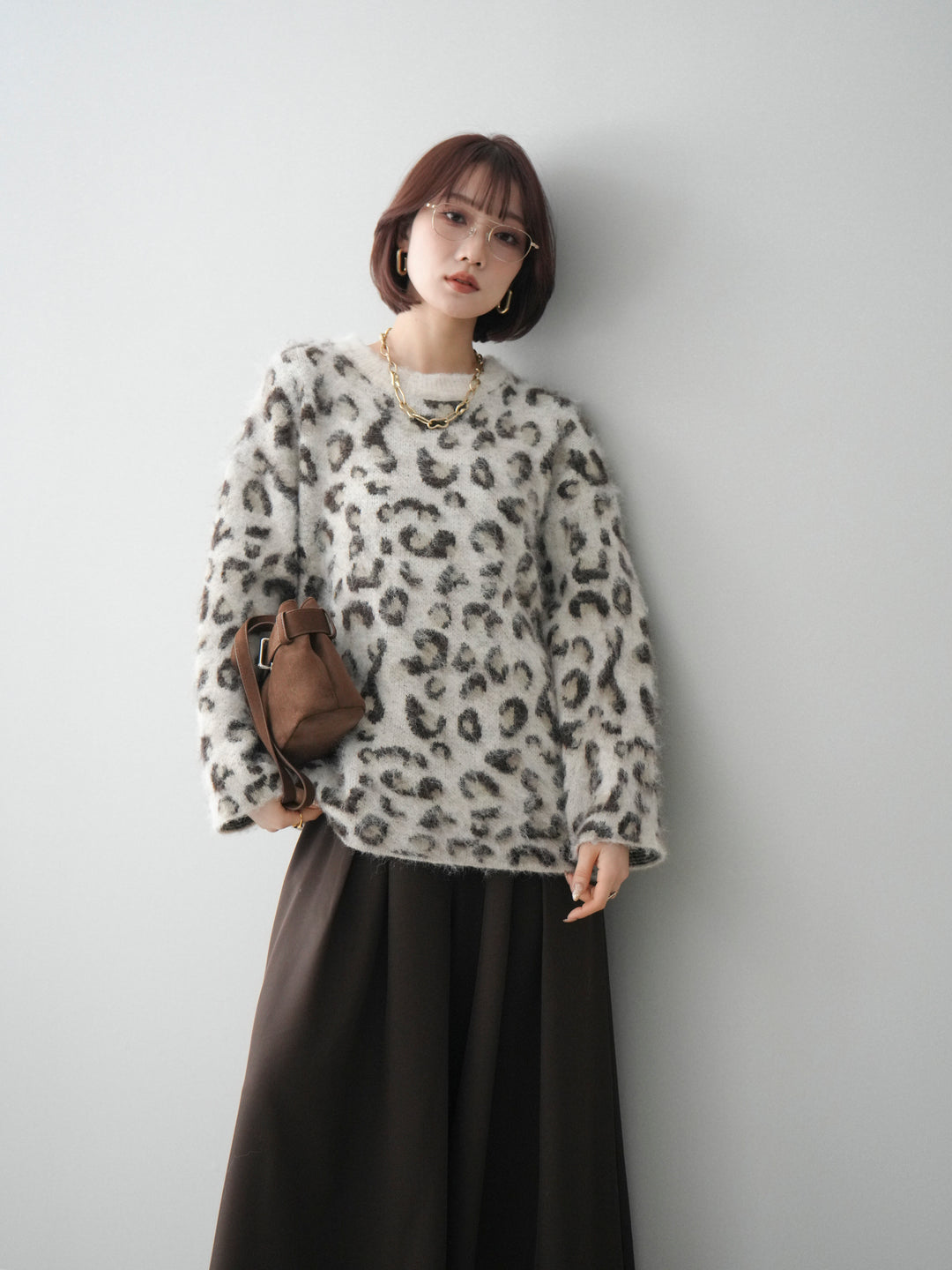 [SET]レオパードシャギーニットプルオーバー+選べるアクセセット(2set)
