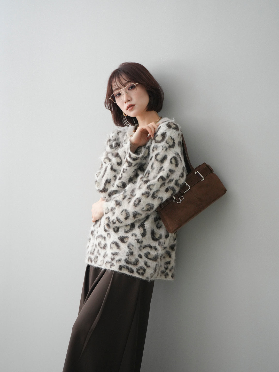 [SET]レオパードシャギーニットプルオーバー+選べるアクセセット(2set)