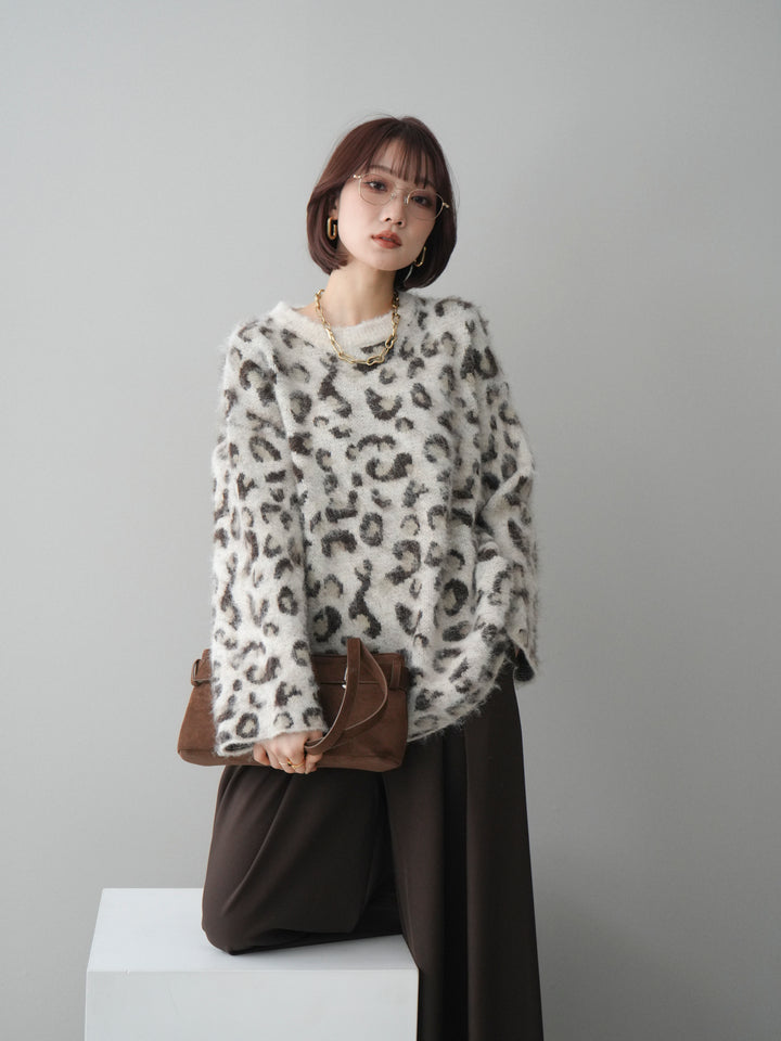 [SET]レオパードシャギーニットプルオーバー+選べるアクセセット(2set)