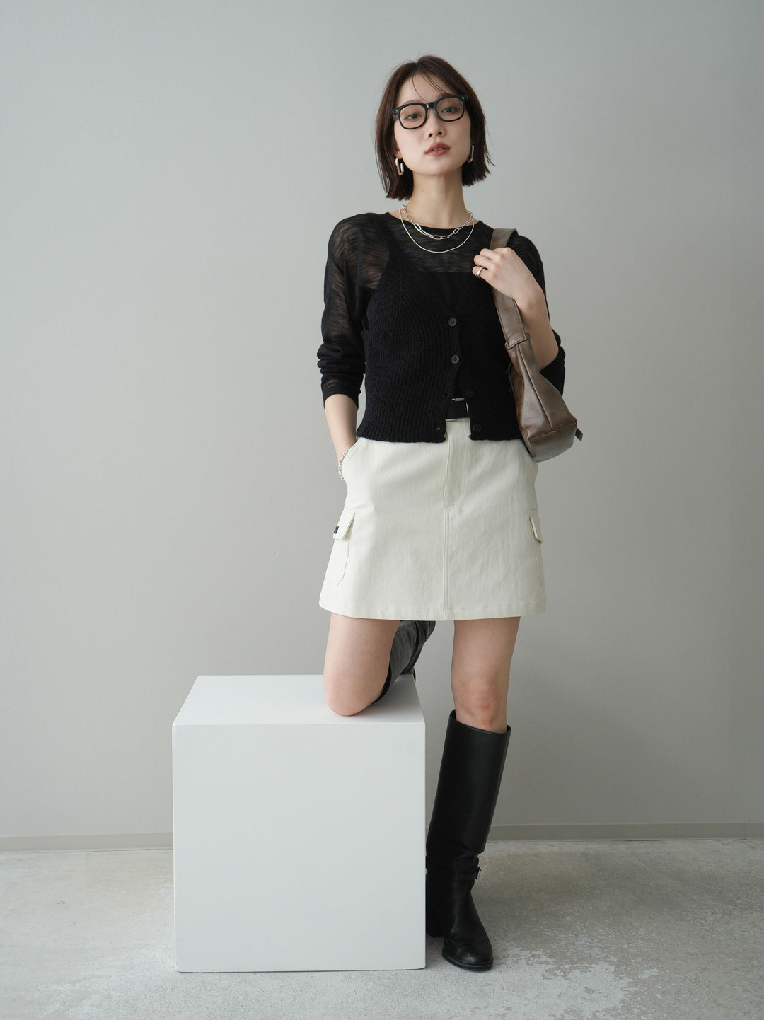 [予約]ビスチェアンサンブルシアーニット/black