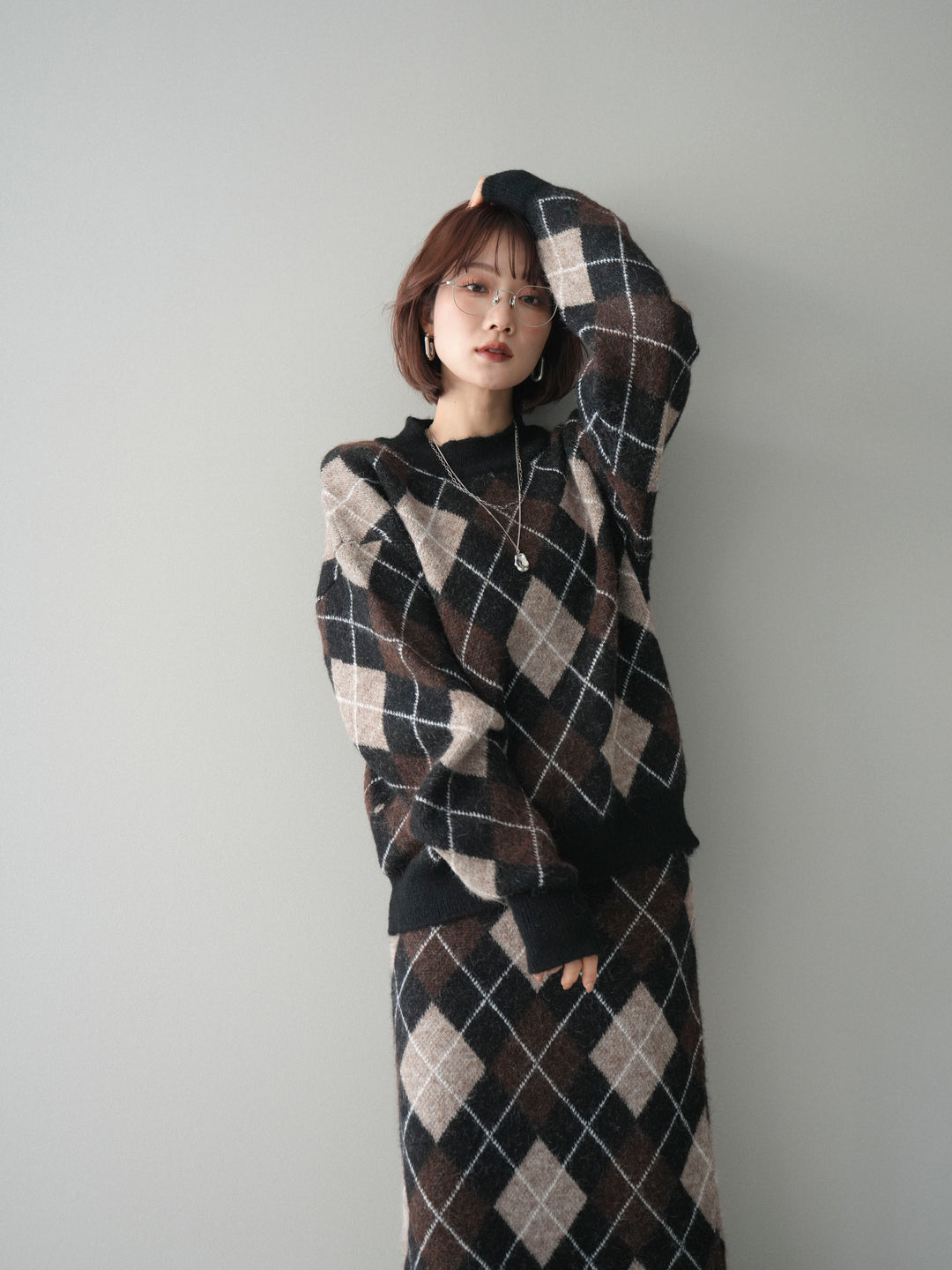 [SET]アーガイルニットプルオーバー&ロングスカートSET UP(2set)