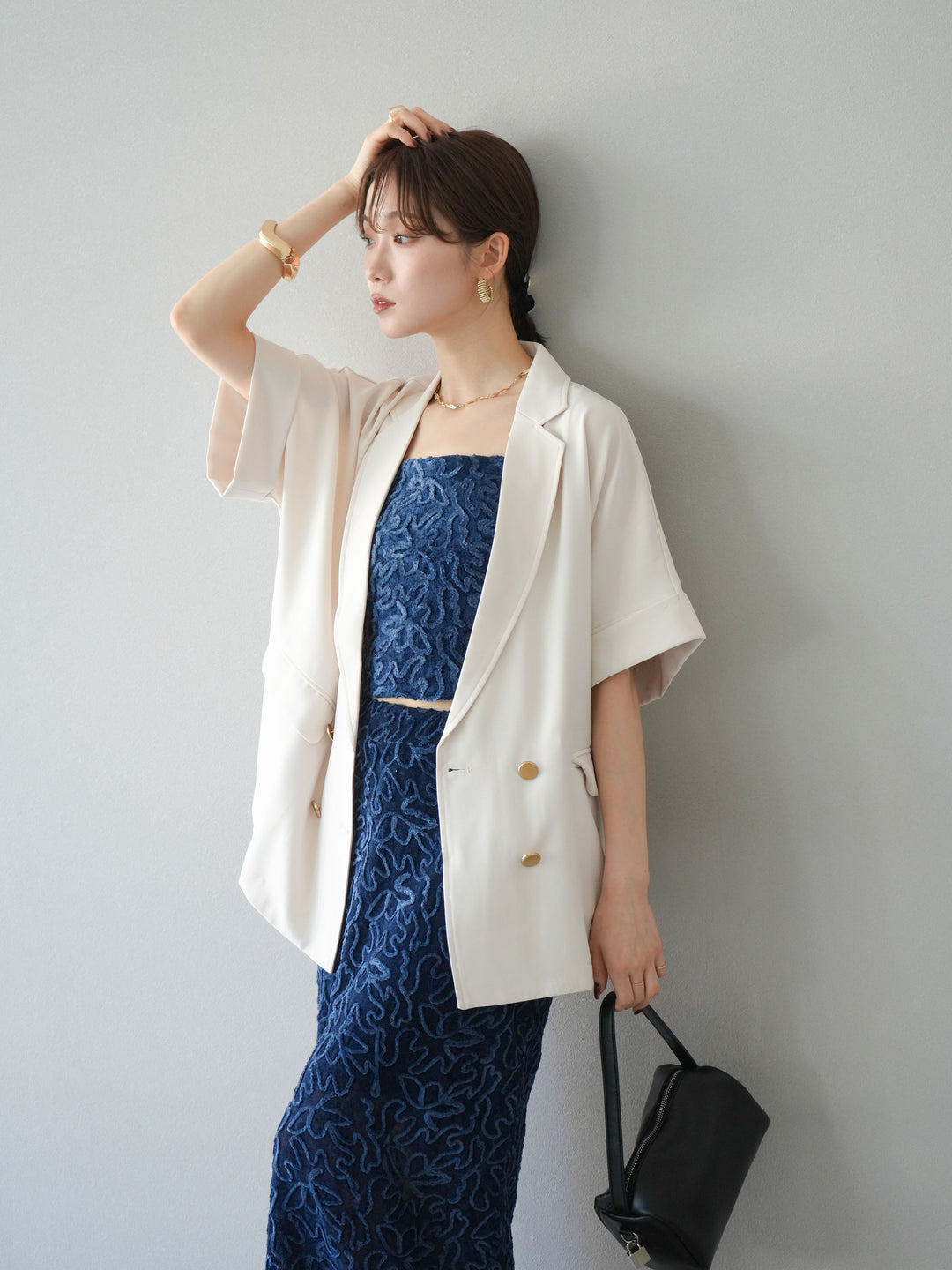 [予約]ゴールドボタンハーフジャケット/アイボリー