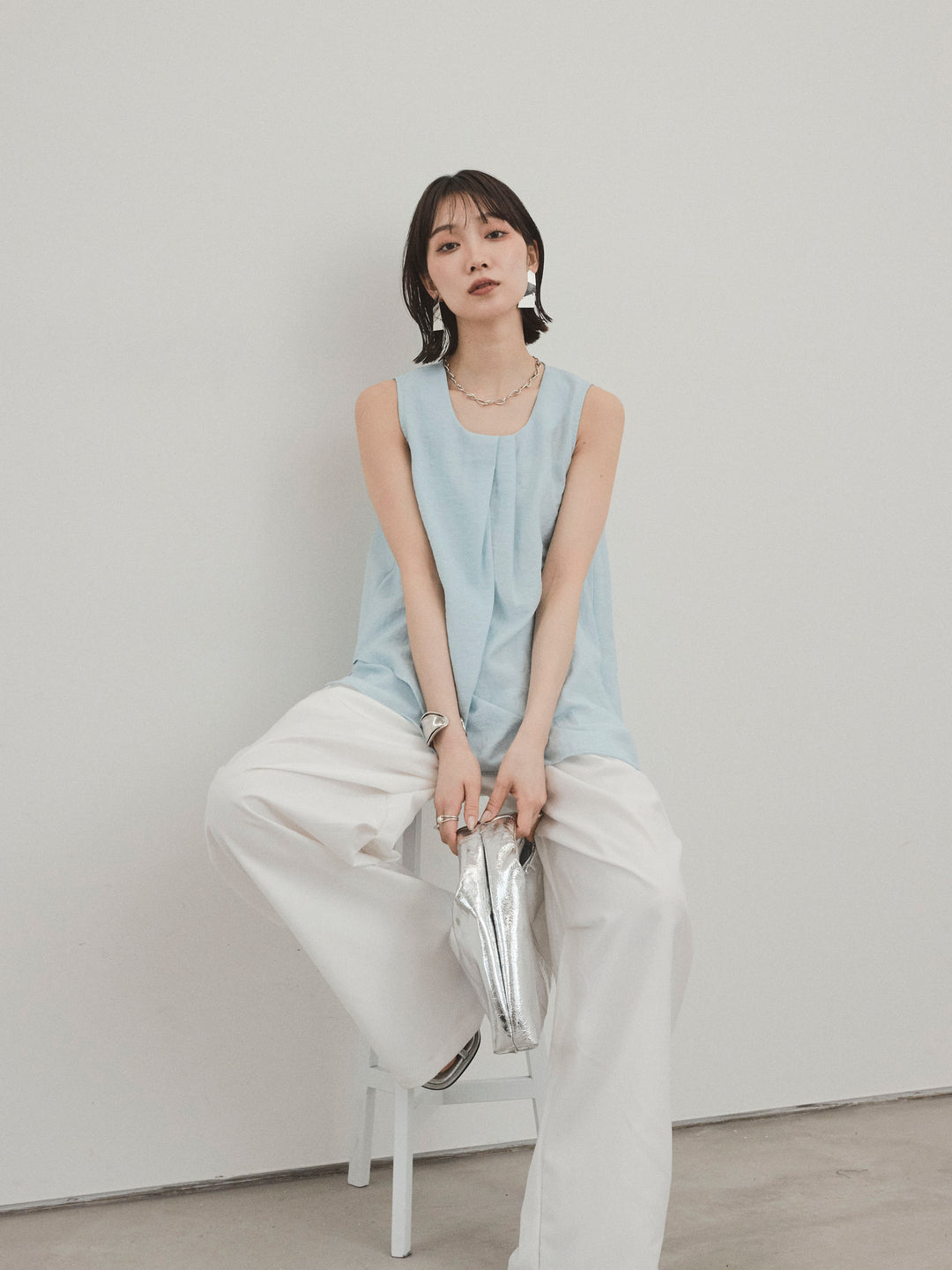 [予約]シアータックアシンメトリーブラウス/ライトブルー