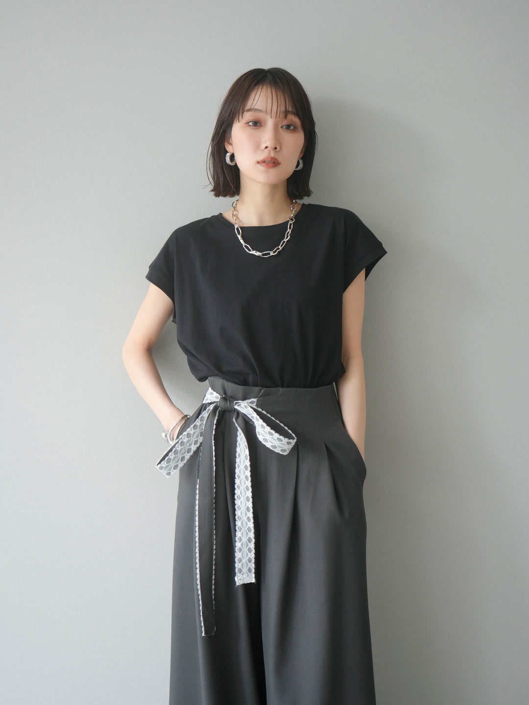 【預購】法式袖T卹/黑色