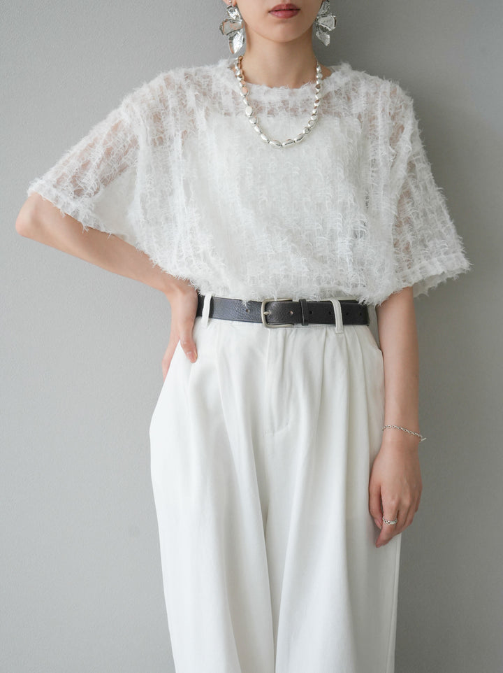 [Pre-order] Fringe Tulle 5/4 Sleeve Over Top/Off-White