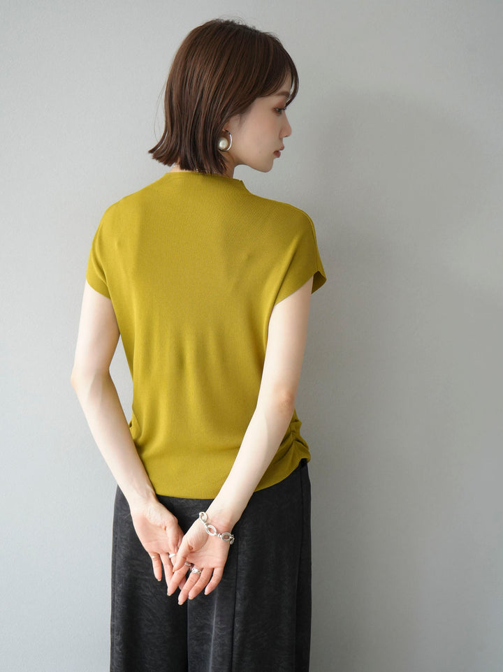 [Pre-order] Petite Neck Side Shirring Summer Knit Top/Green