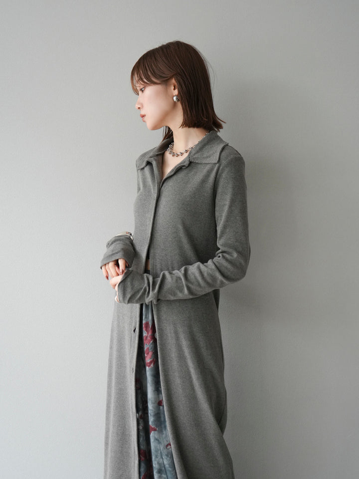 [SET]襟付きカットリブボタンワンピース+フラワープリントチュールレイヤードパンツ(2set)