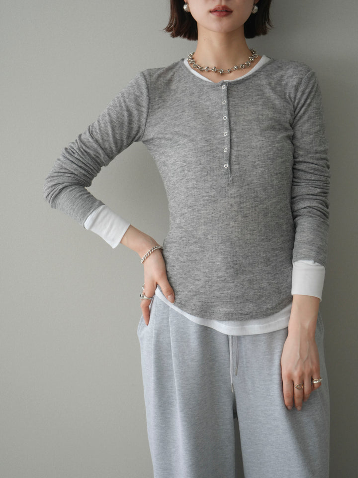 [予約]シアーリブヘンリーネックロンT/gray