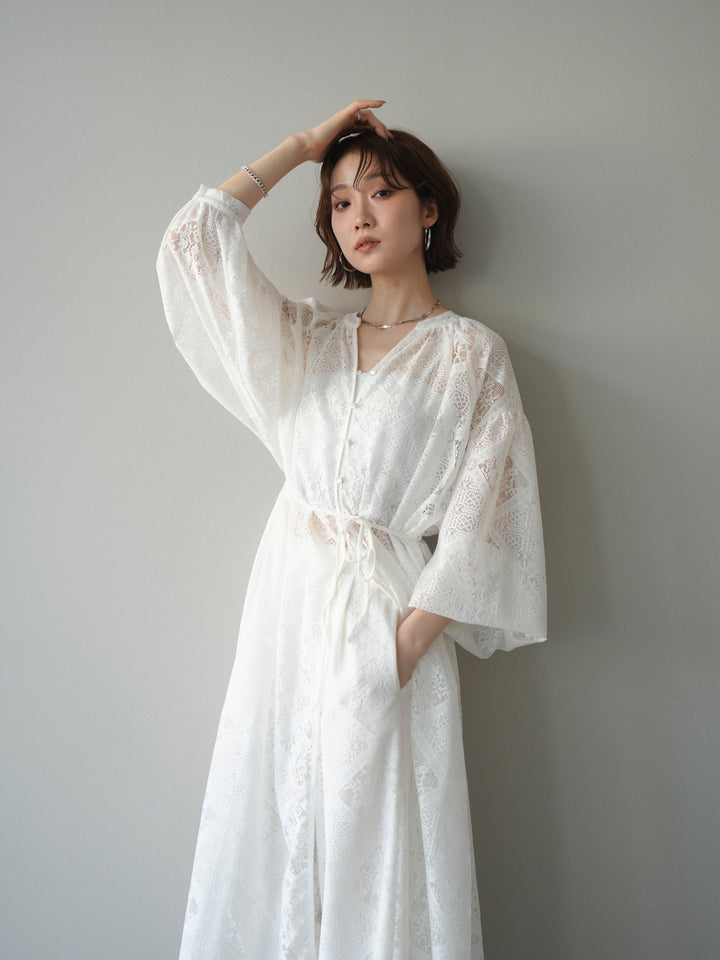 [SET]シアーレースロングガウン+シアーレースイージーパンツ(2set)