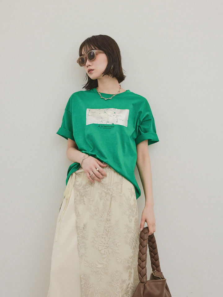 [予約]箔プリントドライタッチコットンTEE /グリーン