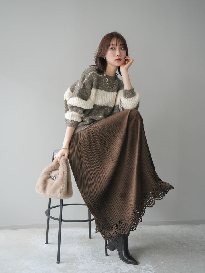 [SET]ネップヤーンボーダーニットプルオーバー+選べるアクセセット(2set)