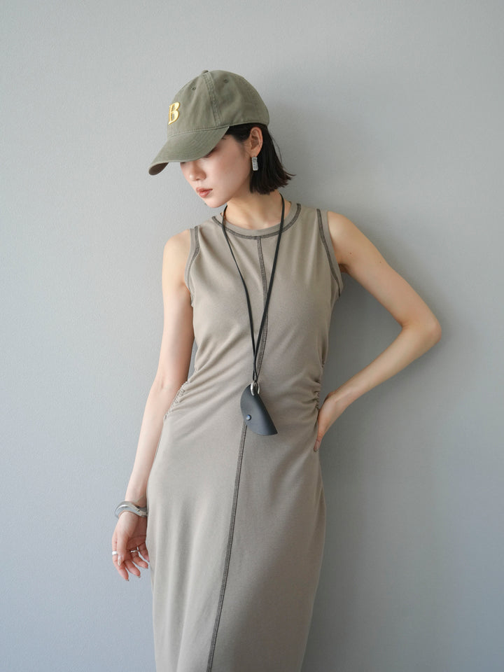 [予約]ウエストオープンステッチカットワンピース/ベージュ