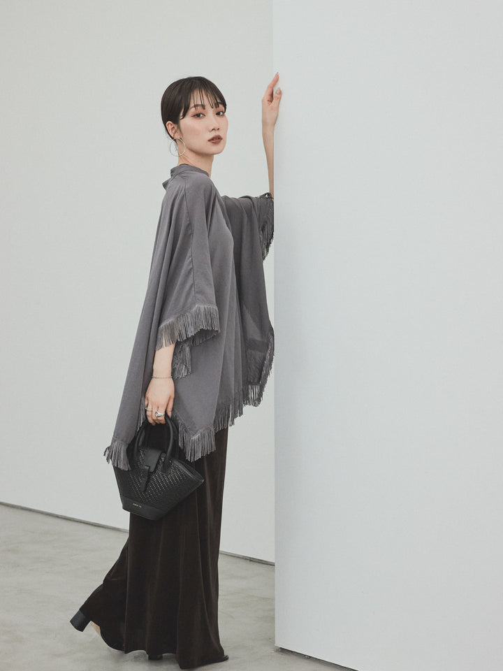 [SET] 方形流蘇斗篷襯衫 + 天鵝絨短裙 (2set)