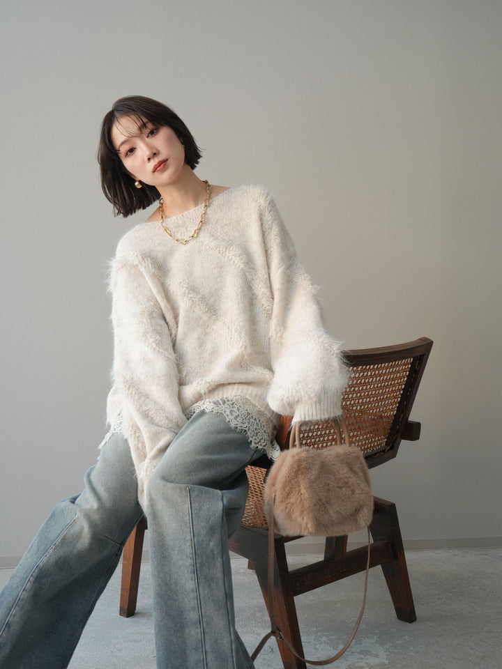 [SET]シャギーデザインニットプルオーバー+シャギーデザインニットプルオーバー(2set)