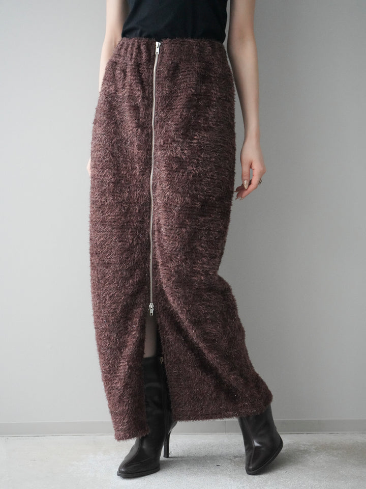 [予約]ラメシャギーフロントジップスカート/brown