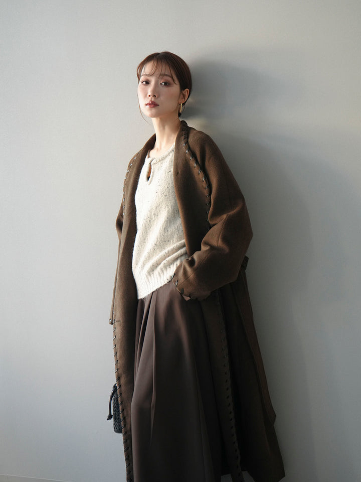 [予約]ハンドステッチ裏中綿ロングコート/brown