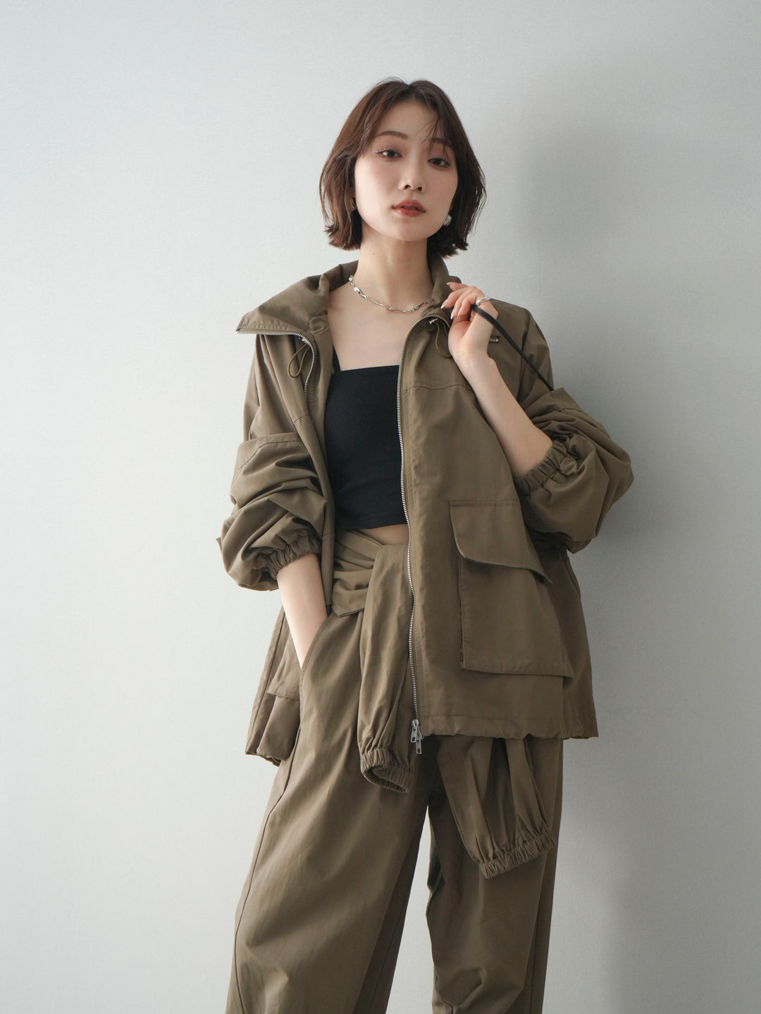 [予約]ビッグポケットコットンナイロンジップブルゾン/brown