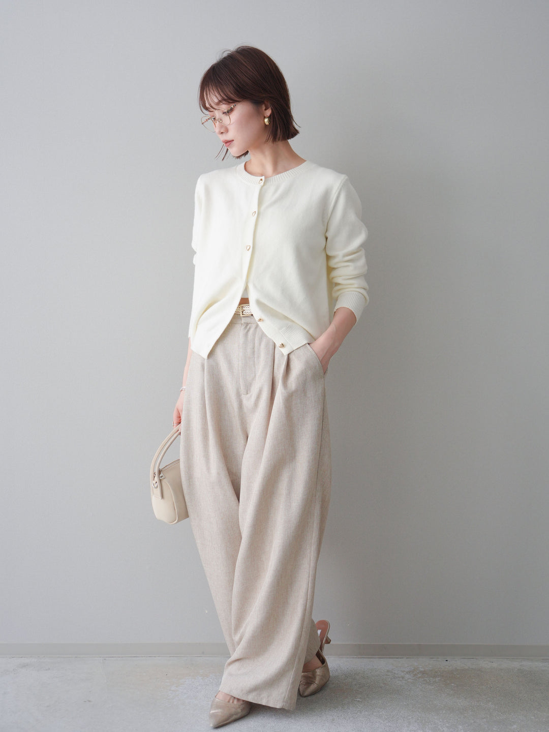 [予約]リネンライクタックワイドパンツ/oatmeal