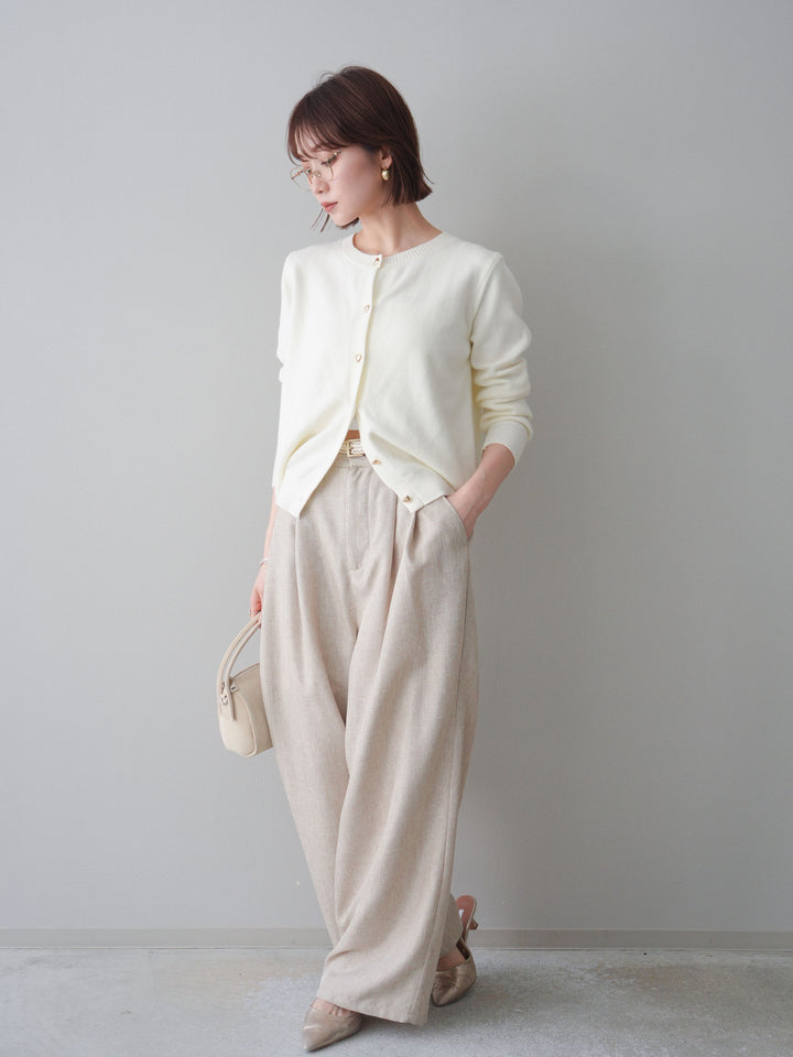 [予約]リネンライクタックワイドパンツ/oatmeal