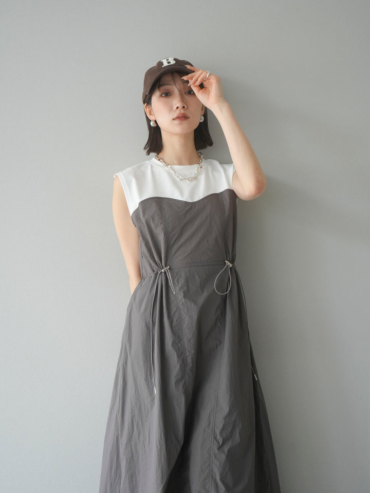 [予約]カットドッキングナイロンワンピース/モカ