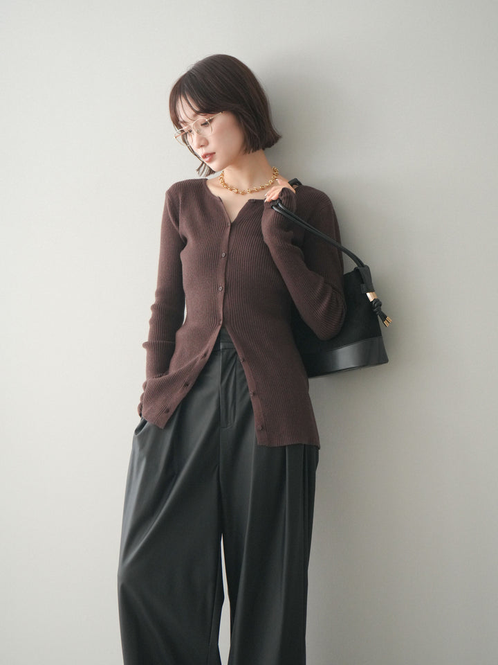 [予約]前後2WAYリブ編みクルーネックカーディガン/darkbrown