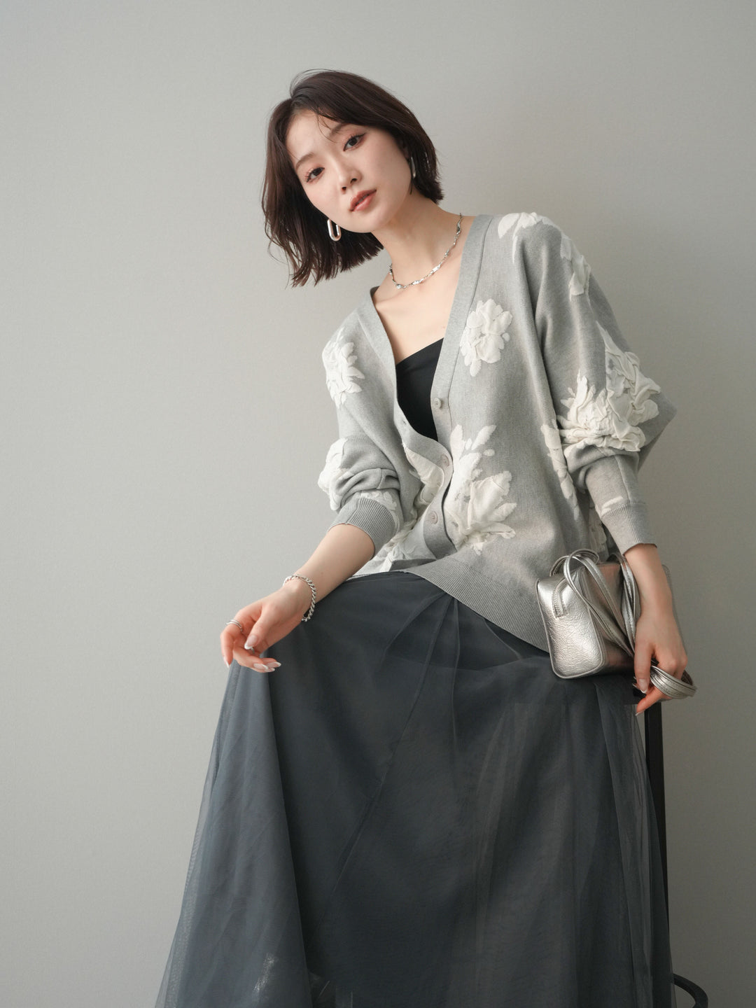 [SET]フラワージャガードニットカーディガン+フラワージャガードニットカーディガン(2set)