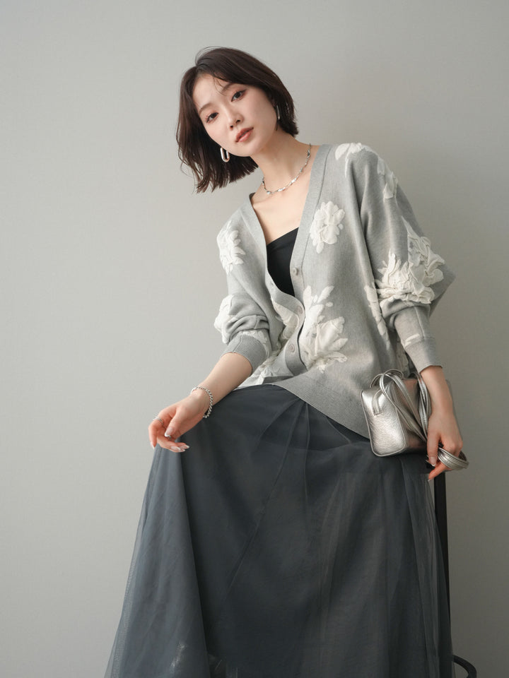 [SET]フラワージャガードニットカーディガン+フラワージャガードニットカーディガン(2set)