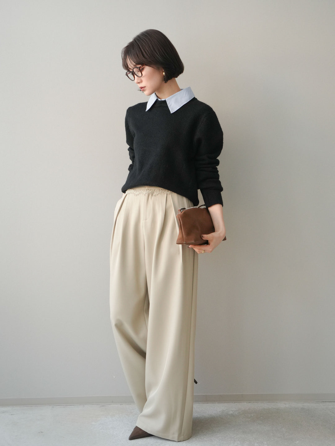 [予約]ウエストレースタックワイドパンツ/ivory