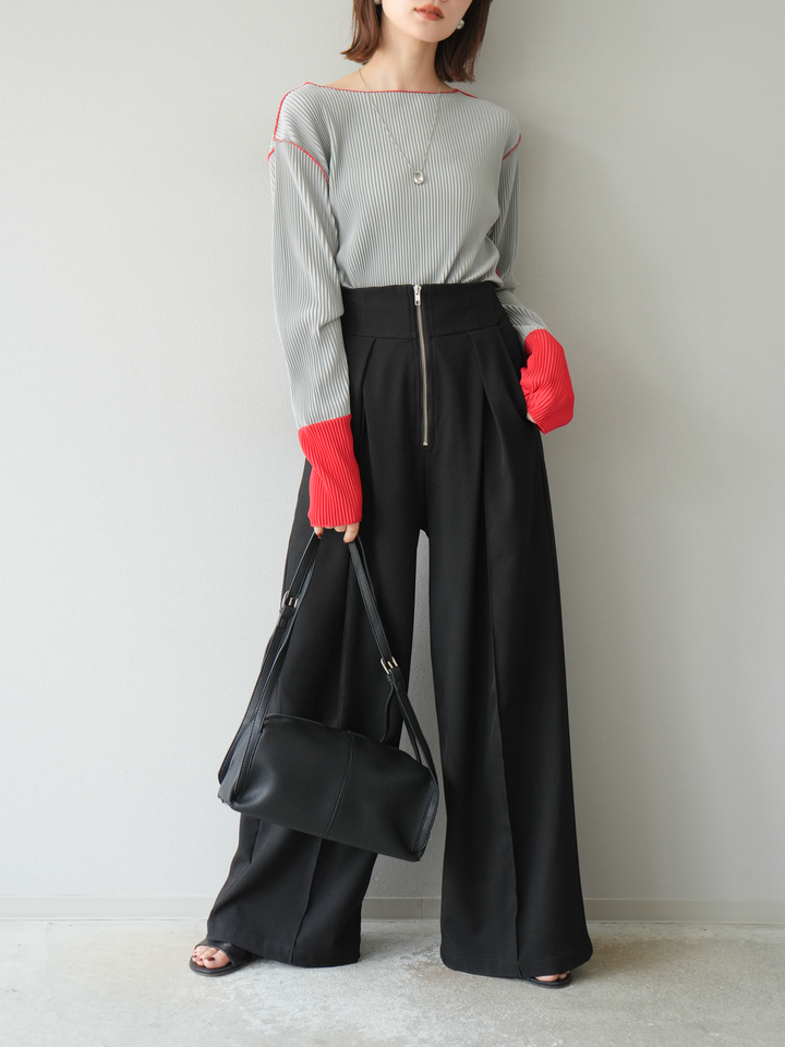 [予約]バイカラープリーツトップス/グレー